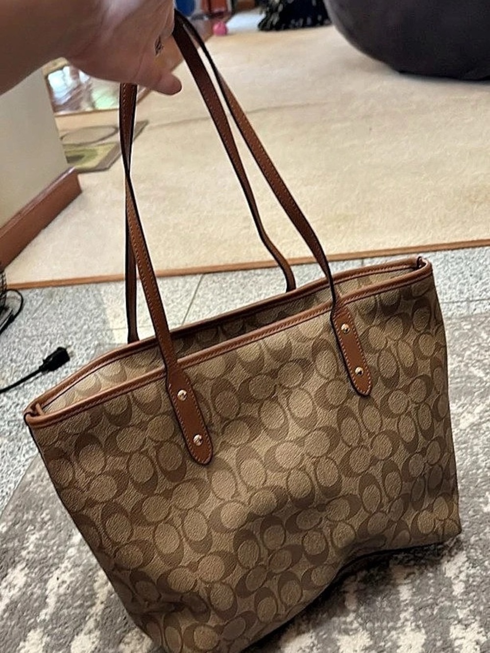 Coach City Tote In Signature Canvas Brown Tote